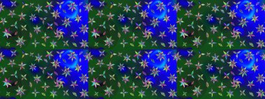 Suluboya çiçekli çiçek deseni. Raster illüstrasyonu. Mavi ve yeşil renkli Asyalı tekstil.