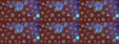 Çiçeksel fantezi tasarımı ve parlak bir arka plan çizimi. Renkli Bahar Teması eskiz kalıbı. Düz Çiçek Elementleri Tasarımı.