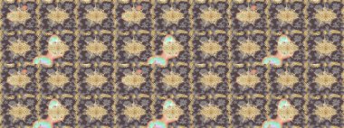 Altın şablonu çiz. Çiçek desenli altın metal. Raster altın çiçek süsü brokar kumaş ve cam desenli. Altın elementli kahverengi renkler.