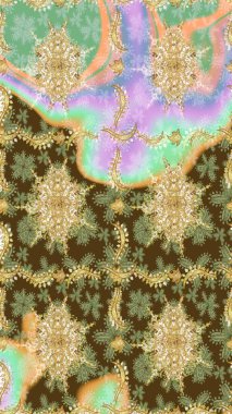 Raster oryantal süs. Tarafsız renklerde altın elementlerle çizim. Altın deseni çiz.