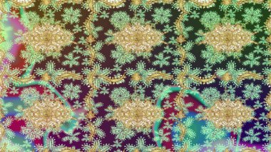 Raster soyut çiçek çelengi altın karalama fantezi yaprakları ve tarafsız renklerde çiçek. El yapımı dekoratif çerçeve, albüm kapağı, tebrik kartı, klasik Art deco tarzı.