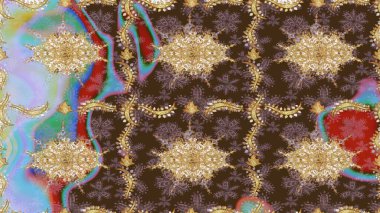 Geleneksel oryantasyon süsü. Klasik klasik klasik arka plan. Kahverengi renklerde altın desenler ve altın elementler. Klasik Raster altın desenini çiz.