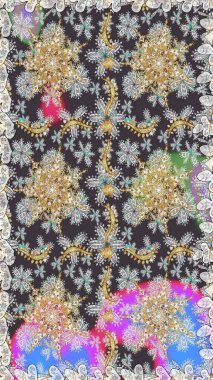 Doku arka planında altın duvar kâğıdı. Gri renklerdeki altın element. Barok tarzında altın çiçekli süs. Damask kusursuz yinelenen arkaplan.