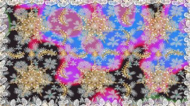 Gri renkli ve altın elementli altın desenli. Süslü raster dekorasyonu. Barok tarzında duvar kağıdı tasarımı için kusursuz damaske deseni arkaplanı.