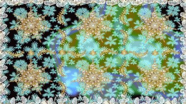 Tarafsız renklerde, altın elementlerle kusursuz desen. Raster illüstrasyonu. Geleneksel oryantasyon süsü. Klasik klasik klasik arka plan. Kusursuz klasik raster altın desenli.