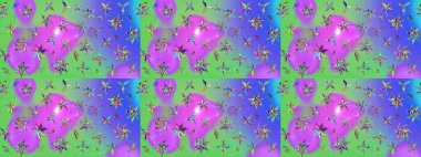 Raster. Mor ve yeşil renkte güzel çiçekli eskiz deseni, suluboya çiçek deseni, duvar kağıdı, kart veya kumaş için fayanslı.