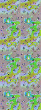 Tekstil, kumaş, ambalaj, hatıra defteri için hoş bir çiçek arkaplanı. Elle çizilmiş çiçek desenli Raster çizimi. Çocuksu tasarım. Tarafsız ve yeşil arkaplanda.