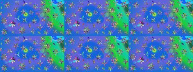 Yumuşak, yaz çiçekleri mavi ve yeşil renklerde. Raster deseni. Raster illüstrasyonu. Küçük çiçekte sevimli çiçek deseni var..