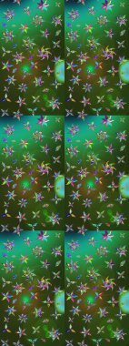 Vadinin yeşil ve mavi renkli çiçekleri. Çiçeksel çizim kalıbının çizimi.