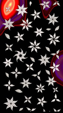 Tekstil tasarımı için siyah ve nötr renklerde geleneksel halk çiçekleri buketi. Üzerinde gelincikler ve vadi zambakları olan renkli çiçek desenli nakış..