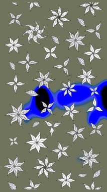 Yeşil ve mavi renkte çiçekler. Küçük çiçekte sevimli çiçek deseni var..