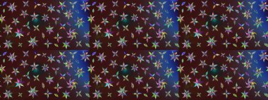 Raster illüstrasyonundaki çiçek desenli çizim. Suluboya tarzında kahverengi ve mavi renkte çiçekler.