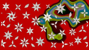 Raster illüstrasyonu. Çiçek desenli eskiz, darbeler, sıçramalar, yaz çiçekleri. Kırmızı ve nötr renkte çiçekler.