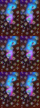 Hediye ambalaj kağıdı, tebrik kartları, posterler ve pankart tasarımı. Kahverengi ve mavi renkli çiçekler. Raster düz çiçek çizim deseni.