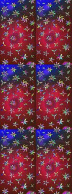 Parlak renkli fantezi çiçekleri, yapraklar, kırmızı ve kahverengi renkli tomurcuklar, kırmızı ve kahverengi. Suluboya el çizimi elementli çiçek çizimi deseni.