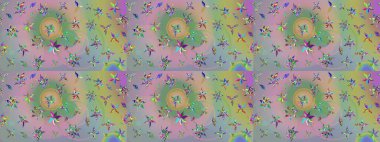 Çiçekli çiçek deseni, suluboya. Düz Çiçek Elementleri Tasarım Raster illüstrasyonu. Tarafsız ve yeşil renkli çiçekler. Renkli Bahar Teması çizim kalıbı.