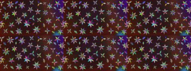 El çizimi çiçekli soyut çizim kalıbı. Kahverengi ve mor renkli çiçekler. Raster illüstrasyonu.