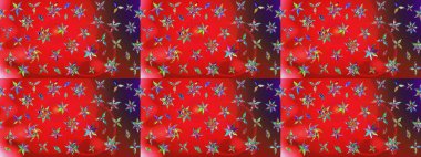 Güzel kumaş deseni. Kırmızı ve kahverengi renklerde. Raster illüstrasyonundaki çiçek desenli çizim. Raster illüstrasyonu.