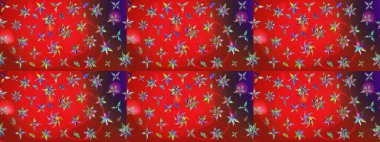 Moda baskıları için zarif bir şablon. Motley illüstrasyonu. Çiçekli bahar çiçekleri. Küçük çiçekte güzel bir desen. Küçük renkli çiçekler. Çizim.