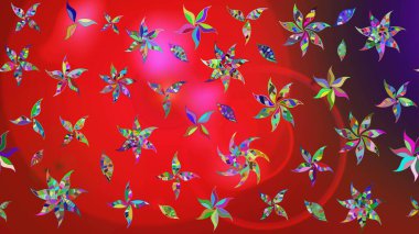 Raster illüstrasyonu. Kırmızı ve kahverengi renkte çiçekler. Çiçek desenli eskiz, vuruşlar, sıçramalar, yaz çiçekleri..