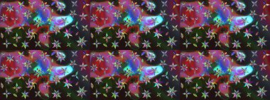 Raster çiçek desenli çiçek deseni, yapraklar, dekoratif elementler, sıçrama, lekeler, el çizimi kontur çizgileri ve Doodle çizim stili, grafik raster çizim çizimi.