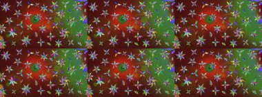 Renkli etnik çiçeklerle süslenmiş zarif bir eskiz şekli. Asya Tekstil 'inde Raster Çiçek İllüstrasyonu.