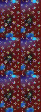 Eskiz klasiği. Raster Şirin kumaş deseni. Renkli Bahar Teması eskiz kalıbı. Düz Çiçek Elementleri Tasarımı.