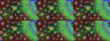 Sevimli çiçek raster deseni. Yeşil ve kahverengi renkli çiçekler. Renkli Bahar Teması eskiz kalıbı. Düz Çiçek Elementleri Tasarımı.