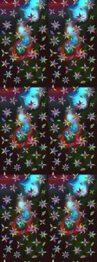 Renklerde güzel çiçekler ve yapraklar olan eskiz deseni, suluboya çiçek deseni, duvar kağıdı, kart veya kumaş için fayanslı. Raster illüstrasyonu.