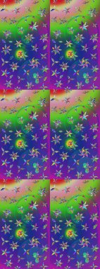 Yapraklı çiçekler ve yeşil ve mavi renkli papatya çiçekleri. Eskiz arkaplan modeli. Raster - stok.