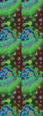 Yeşil ve mavi renkte zarif çiçekli suluboya. Renkli Bahar Teması eskiz kalıbı. Düz Çiçek Elementleri Tasarımı. Raster illüstrasyonu.