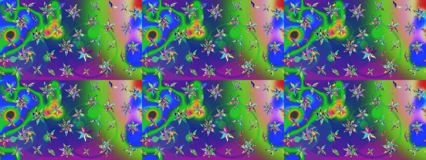 El çizimi çiçek çizimi deseni (fayans). Şirin çiçekli, desenli, yeşil ve mavi renkli renkli bir eskiz. Tekstil için suluboya çizim deseni.