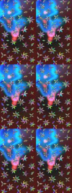 Çiçek desenli çizim. Raster illüstrasyonu. Asyalı tekstil renkleri.