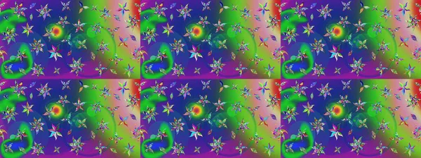 Sevimli çiçek raster deseni. Yeşil ve mavi renkte çiçekler. Renkli Yaz Temalı eskiz kalıbı. Düz Çiçek Elementleri Tasarımı.