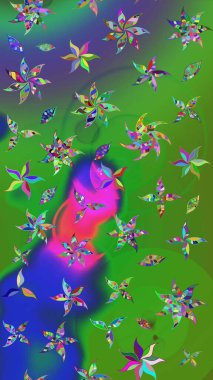 Bahar çiçekleriyle desenli dallı, çiçek siluetiyle renklendirilmiş desen. Raster deseni.