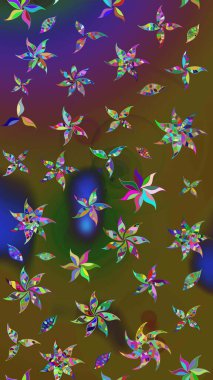 Yapraklı çiçekler ve rengarenk papatya çiçekleri. Eskiz arkaplan modeli. Raster - stok.