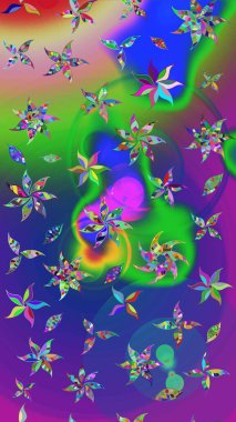 Çiçek mavisi ve yeşil çizim deseni. Raster çiçek izi. Klasik taslak çizimi. Raster Yumuşak kumaş deseni.