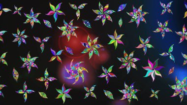 Yapraklı çiçekler ve rengarenk papatya çiçekleri. Eskiz arkaplan modeli. Raster - stok.