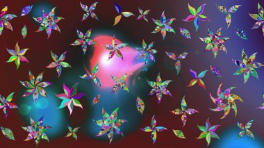 Raster düz çiçek çizim deseni. Hediye ambalaj kağıdı, tebrik kartları, posterler ve pankart tasarımı. Renkli çiçekler.