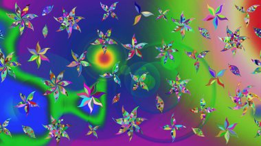 Suluboya çizim kalıbı. Çiçek izi. Suluboya tarzında yeşil ve mavi renkte çiçekler.