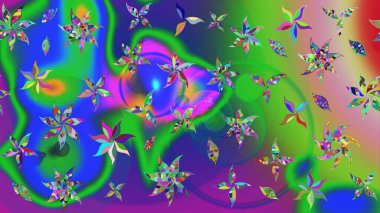 Eskiz arkaplan modeli. Yeşil ve mavi renkli yapraklı yabani çiçekler. Suluboya, elle çizilmiş. Raster illüstrasyonu.