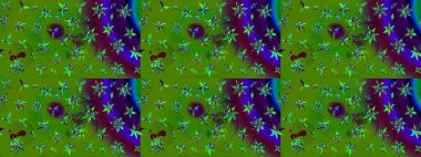 Yeşil ve kahverengi renkli çiçekler. Renkli Bahar Teması eskiz kalıbı. Raster illüstrasyonundaki çiçek desenli çizim. Düz Çiçek Elementleri Tasarımı.