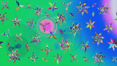 Suluboya çiçekli çiçek deseni. Raster illüstrasyonu. Yeşil ve mavi renkli güzel tekstil..