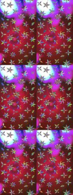 Modern çiçek arkaplanı. Halk tarzı. Moda baskıları için zarif bir şablon. Parlak renkli çiçekleri ve kırmızı ve menekşe rengi yaprakları olan harika bir çiçek deseni..