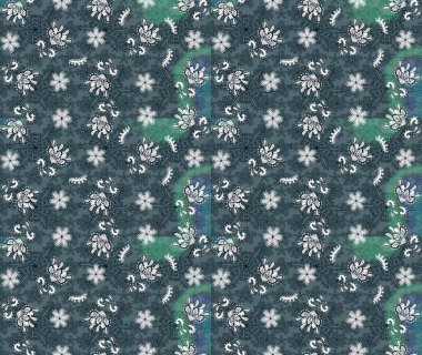 Çiçek izi. Suluboya çizim kalıbı. Suluboya tarzında yeşil ve mavi renkte çiçekler.