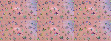 Raster Illustrasyon 'daki Çiçek Deseni' nin son moda çizimi. Düz Çiçek Elementleri Tasarımı. Renkli Yaz Temalı eskiz kalıbı. Tarafsız ve pembe renkte çiçekler.