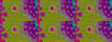 Yeşil ve mor renklerde. Yeşil ve mor renkli yeşil ve mor papatya deseni. Raster illüstrasyonu.