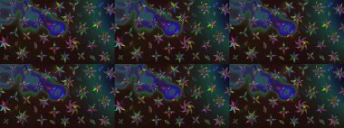 Raster illüstrasyonundaki çiçek desenli çizim. Gri ve kahverengi renkli çiçekler. Renkli Bahar Teması eskiz kalıbı. Düz Çiçek Elementleri Tasarımı.