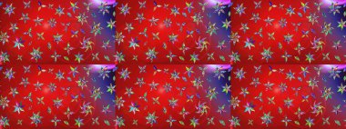 Çiçeksel çizim kalıbının yansıması. Vadinin çiçekleri kırmızı ve mor renklerde.