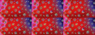 Suluboya çiçekli çiçek deseni. Raster illüstrasyonu. Kırmızı ve pembe renkli Asyalı tekstil.